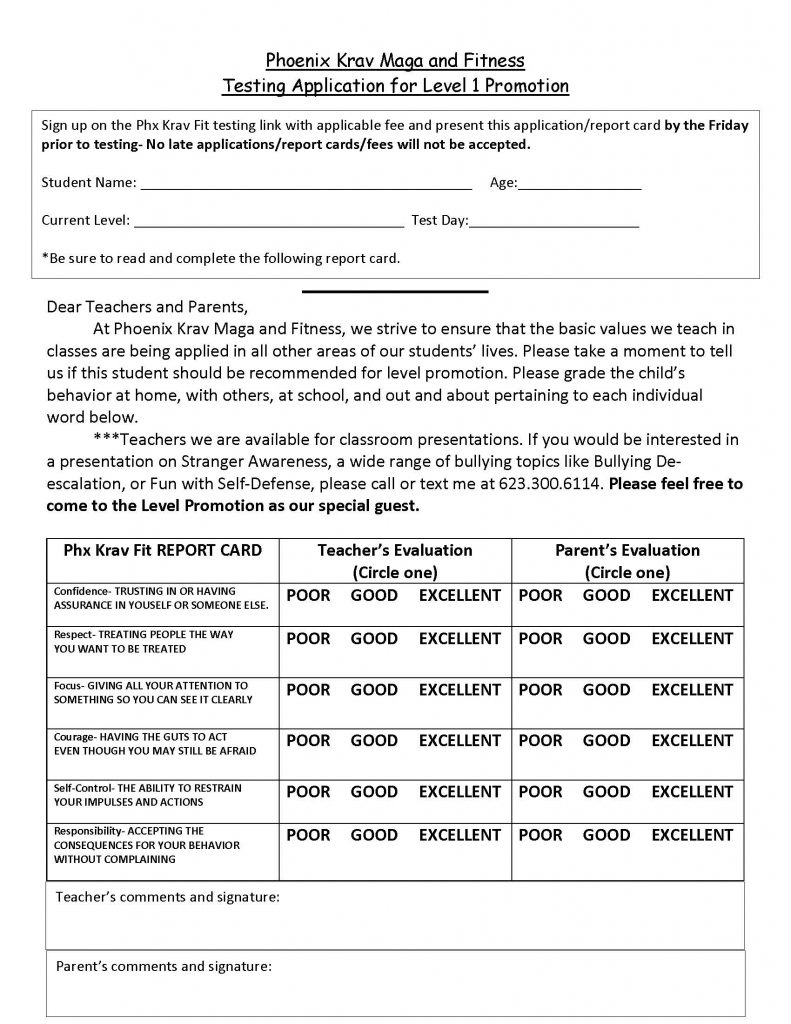 Level 1 promotion reportcard