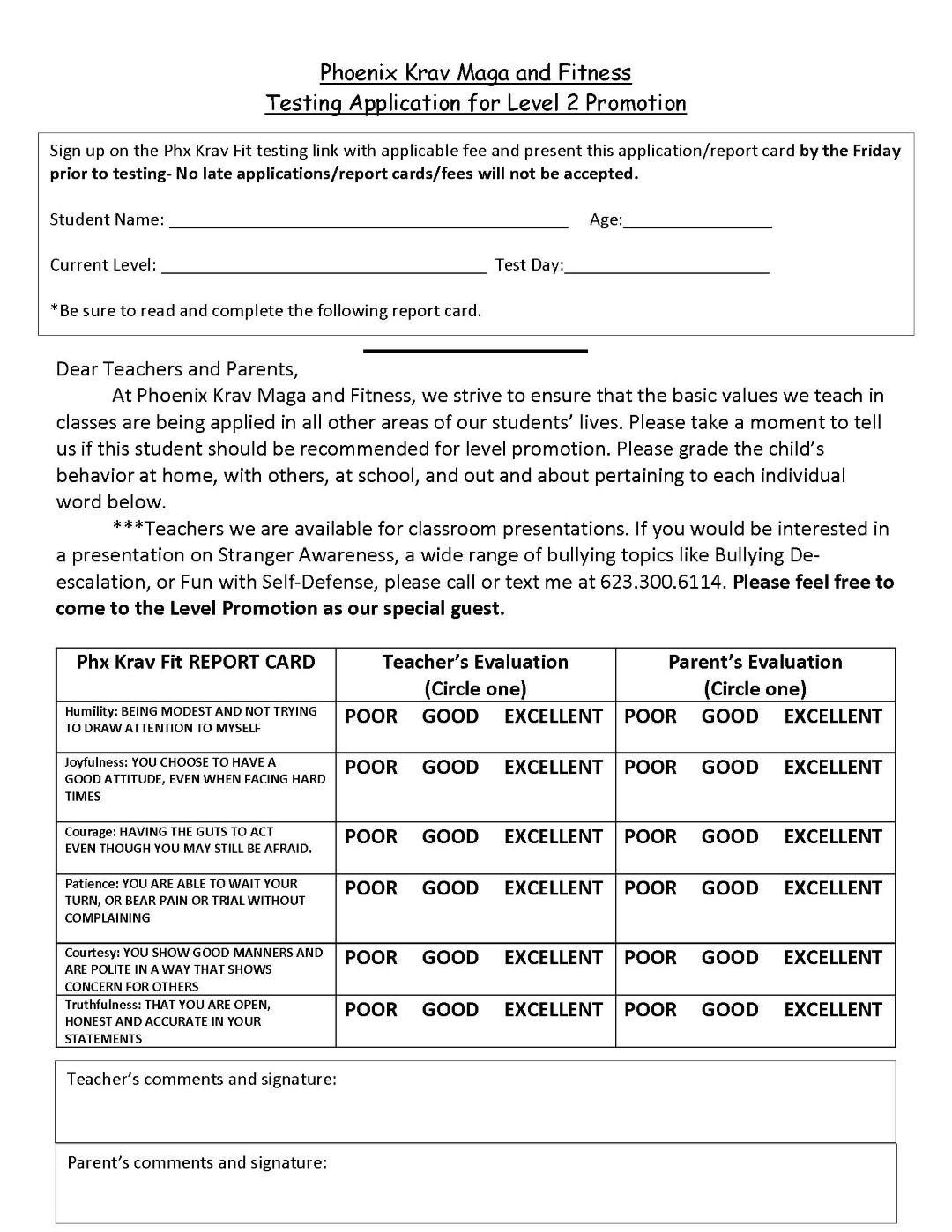 Level 2 promotion report card